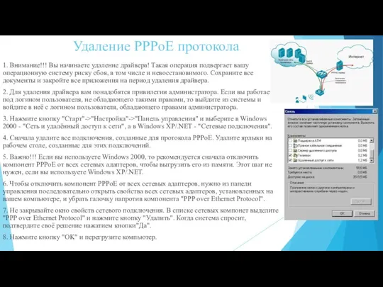 Удаление PPPoE протокола 1. Внимание!!! Вы начинаете удаление драйвера! Такая