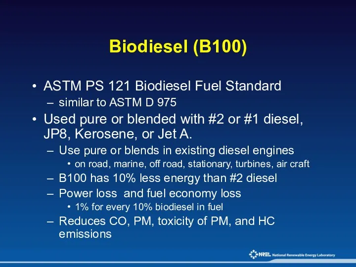Biodiesel (B100) ASTM PS 121 Biodiesel Fuel Standard similar to