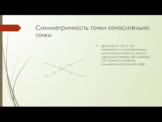 Симметричность точки относительно точки Две точки А и В, С