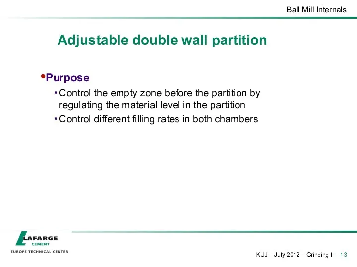 Adjustable double wall partition Purpose Control the empty zone before the partition by