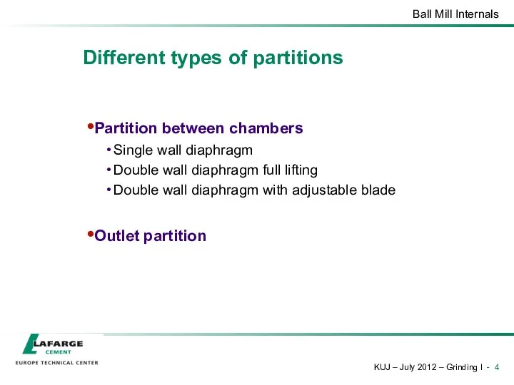 Different types of partitions Partition between chambers Single wall diaphragm