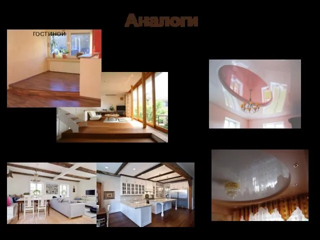 Аналоги Подиум в гостиной Гипсокартонный и натяжной потолок в детской Потолочные балки на кухне