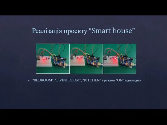 Реалізація проекту “Smart house” “BEDROOM”, “LIVINGROOM”, “KITCHEN” в режимі “ON” відповідно