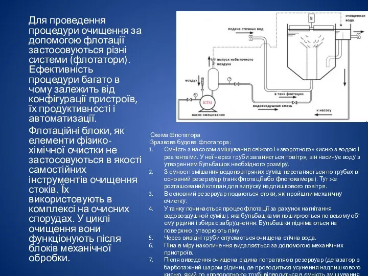 Для проведення процедури очищення за допомогою флотації застосовуються різні системи