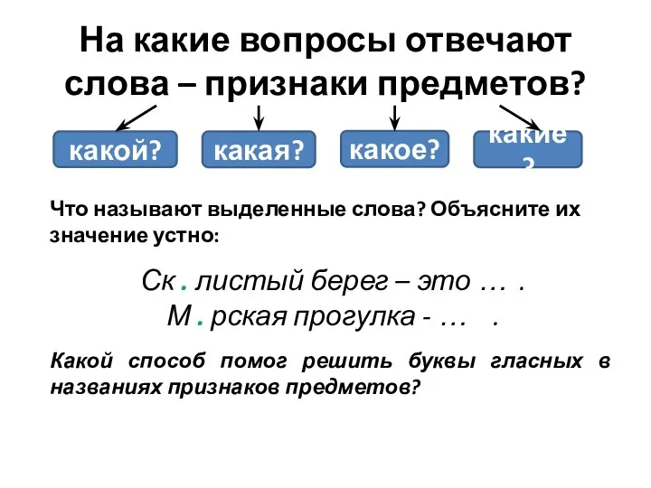 На какие вопросы отвечают слова – признаки предметов? какой? какая?