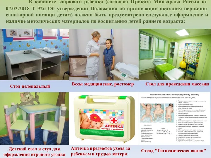 В кабинете здорового ребенка (согласно Приказа Минздрава России от 07.03.2018
