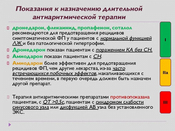 Показания к назначению длительной антиаритмической терапии дронедарон, флекаинид, пропафенон, соталол