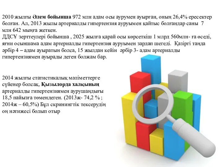 2014 жылғы статистикалық мәліметтерге сүйенер болсақ, Қызылорда халқының артериалды гипертензиямен