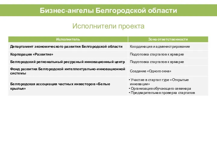 Бизнес-ангелы Белгородской области Исполнители проекта