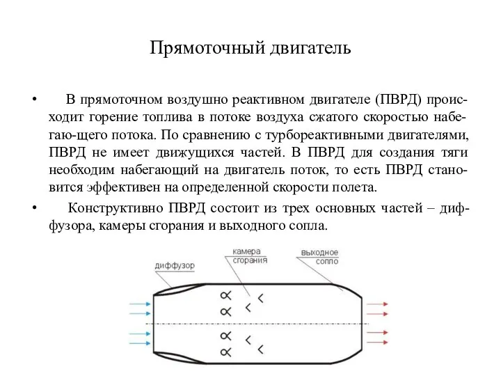 Прямоточный двигатель В прямоточном воздушно реактивном двигателе (ПВРД) проис-ходит горение