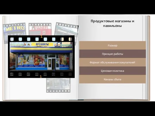 Продуктовые магазины и павильоны Размер Принцип работы Формат обслуживания покупателей Ценовая политика Каналы сбыта