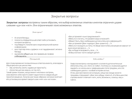 Закрытые вопросы Закрытые вопросы построены таким образом, что выбор возможных