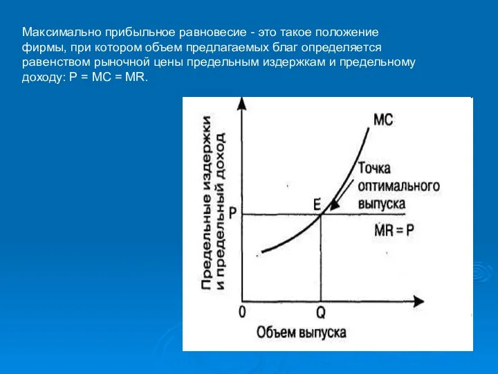 Максимально прибыльное равновесие - это такое положение фирмы, при котором