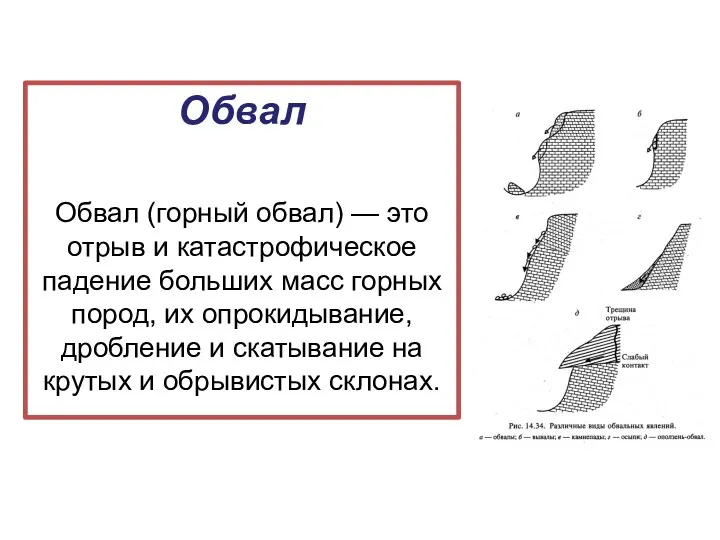 Обвал Обвал (горный обвал) — это отрыв и катастрофическое падение