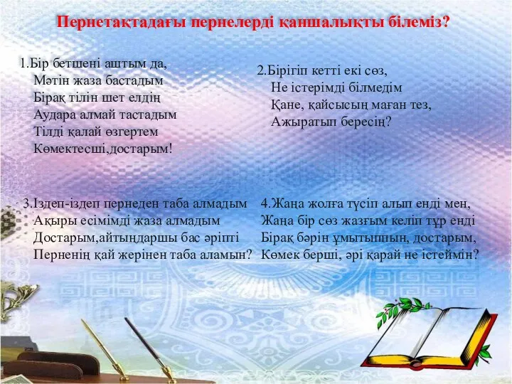 Пернетақтадағы пернелерді қаншалықты білеміз? 1.Бір бетшені аштым да, Мәтін жаза