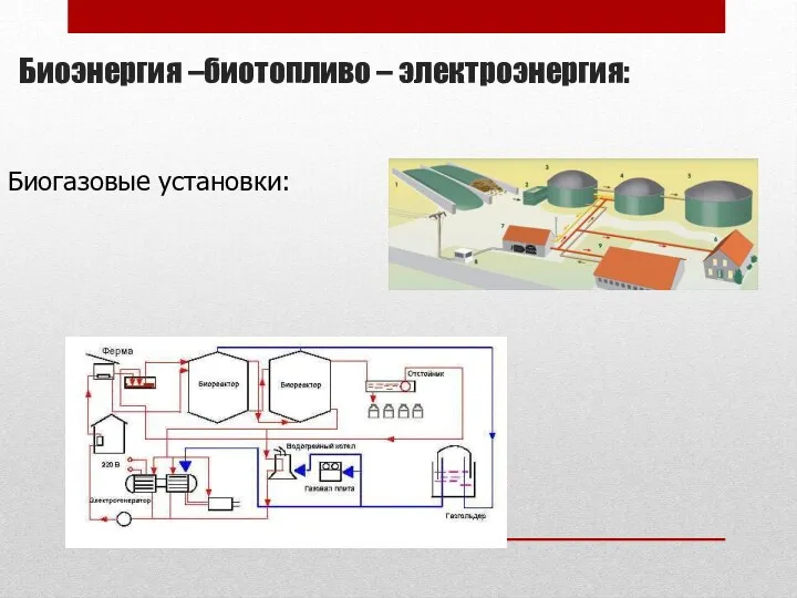 Биоэнергия –биотопливо – электроэнергия: Биогазовые установки: