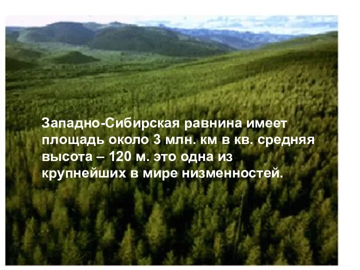 Западно-Сибирская равнина имеет площадь около 3 млн. км в кв.