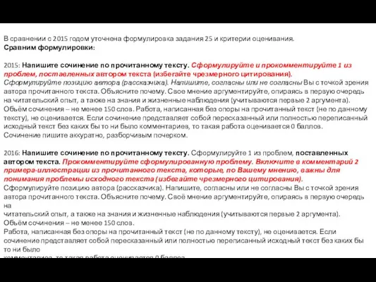 В сравнении с 2015 годом уточнена формулировка задания 25 и