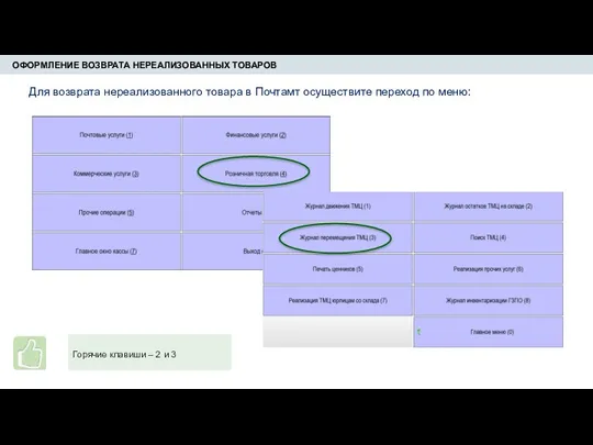 ОФОРМЛЕНИЕ ВОЗВРАТА НЕРЕАЛИЗОВАННЫХ ТОВАРОВ Для возврата нереализованного товара в Почтамт