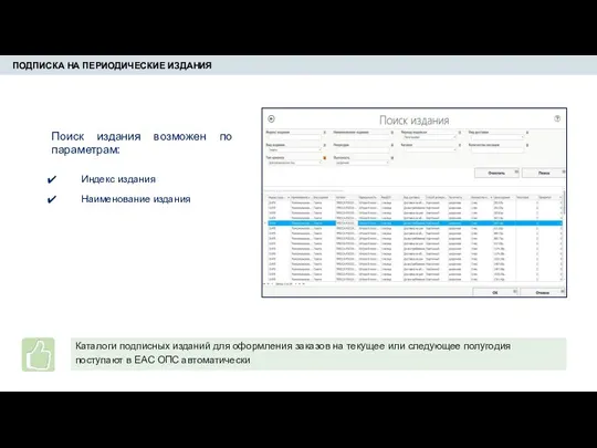 ПОДПИСКА НА ПЕРИОДИЧЕСКИЕ ИЗДАНИЯ Поиск издания возможен по параметрам: Индекс