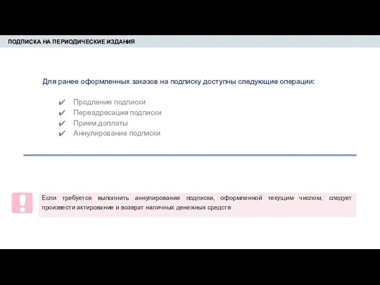 ПОДПИСКА НА ПЕРИОДИЧЕСКИЕ ИЗДАНИЯ Для ранее оформленных заказов на подписку