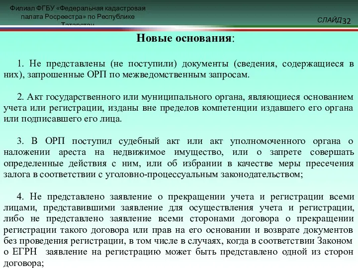 Новые основания: 1. Не представлены (не поступили) документы (сведения, содержащиеся