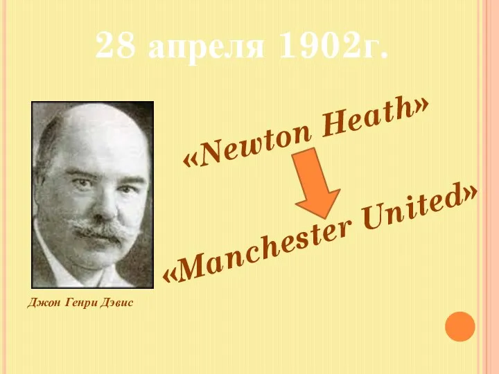 28 апреля 1902г. Джон Генри Дэвис «Newton Heath» «Manchester United»