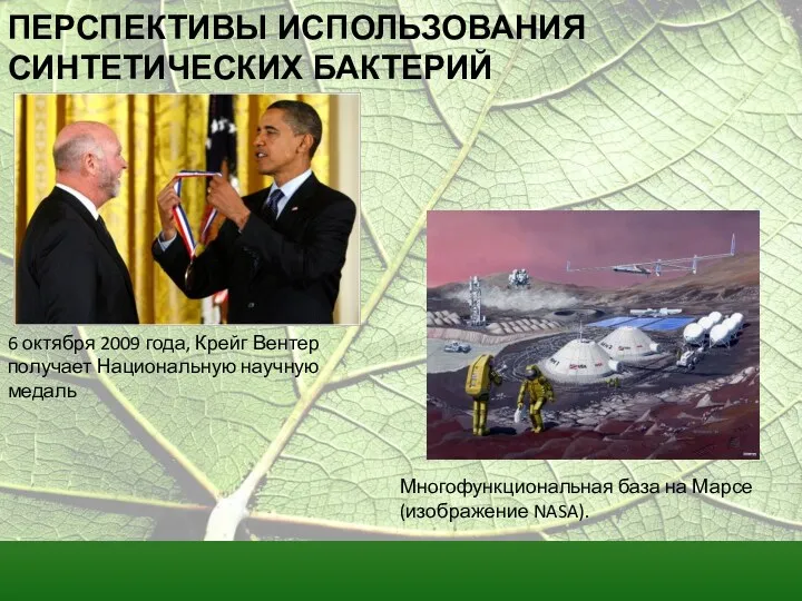 ПЕРСПЕКТИВЫ ИСПОЛЬЗОВАНИЯ СИНТЕТИЧЕСКИХ БАКТЕРИЙ 6 октября 2009 года, Крейг Вентер