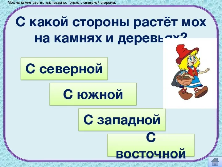 Мох на камне растет, как правило, только с северной стороны.