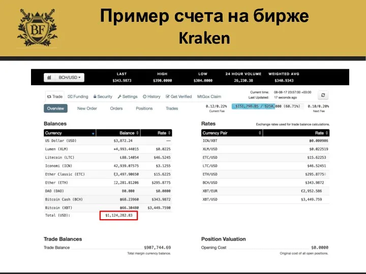 Пример счета на бирже Kraken