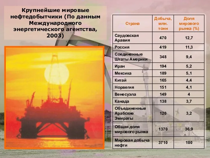 Крупнейшие мировые нефтедобытчики (По данным Международного энергетического агентства, 2003)