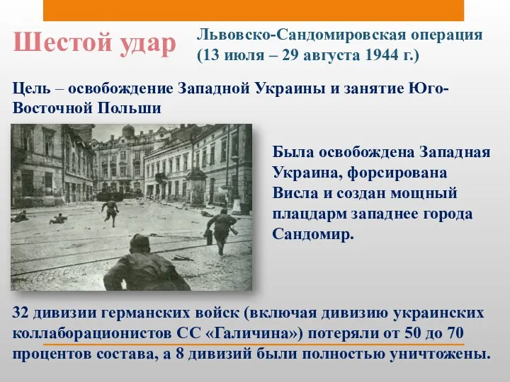 Шестой удар Львовско-Сандомировская операция (13 июля – 29 августа 1944