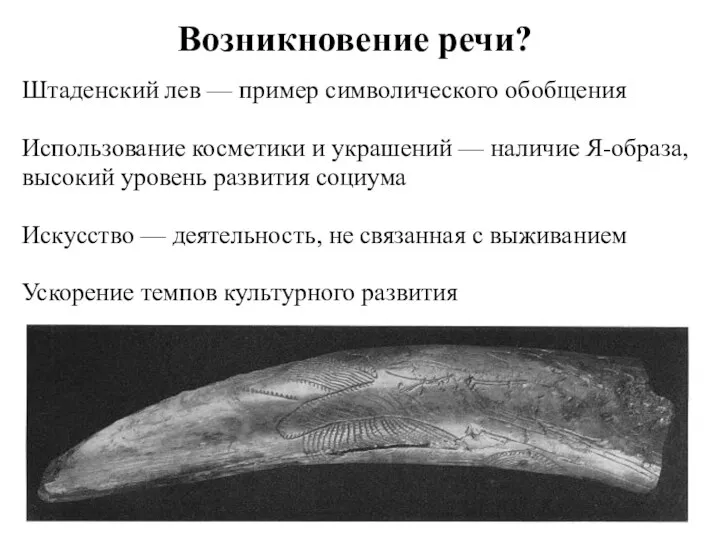 Возникновение речи? Штаденский лев — пример символического обобщения Использование косметики