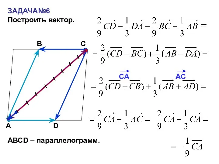 ЗАДАЧА№6 Построить вектор. С А В = АВСD – параллелограмм. D