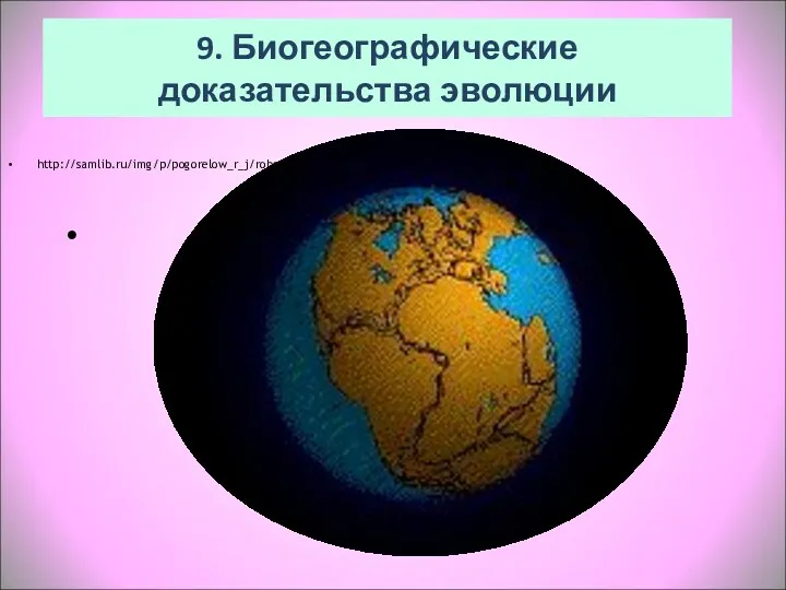 http://samlib.ru/img/p/pogorelow_r_j/robert28/pangea_animation_031.gif 9. Биогеографические доказательства эволюции