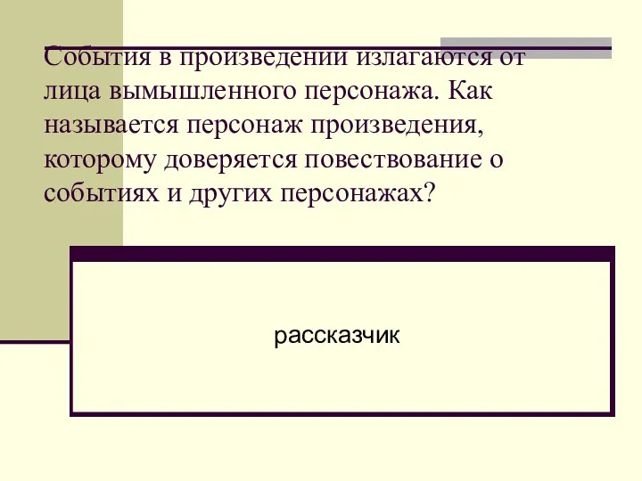 События в произведении излагаются от лица вымышленного персонажа. Как называется персонаж произведения, которому