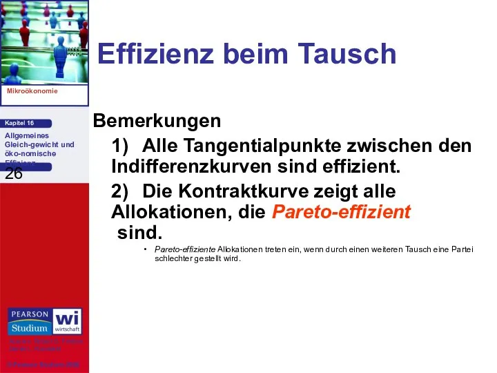 Effizienz beim Tausch Bemerkungen 1) Alle Tangentialpunkte zwischen den Indifferenzkurven sind effizient. 2)