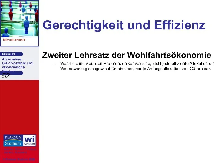 Gerechtigkeit und Effizienz Zweiter Lehrsatz der Wohlfahrtsökonomie Wenn die individuellen Präferenzen konvex sind,