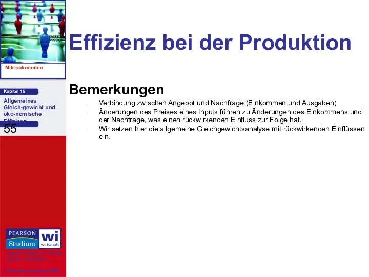 Effizienz bei der Produktion Bemerkungen Verbindung zwischen Angebot und Nachfrage (Einkommen und Ausgaben)