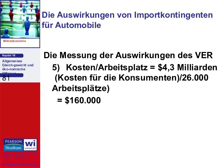 Die Messung der Auswirkungen des VER 5) Kosten/Arbeitsplatz = $4,3 Milliarden (Kosten für