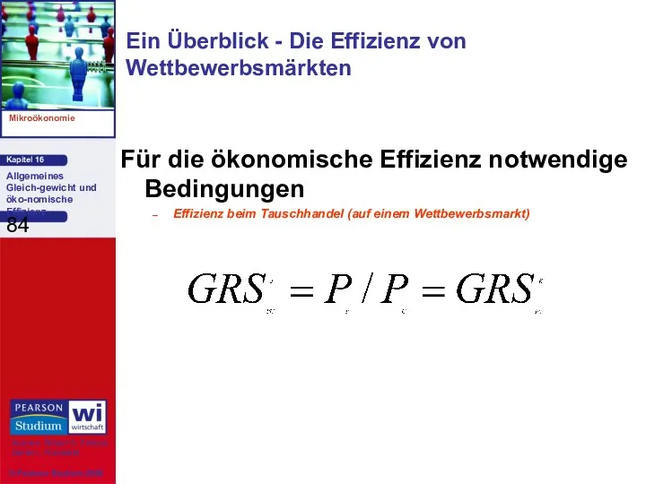 Für die ökonomische Effizienz notwendige Bedingungen Effizienz beim Tauschhandel (auf einem Wettbewerbsmarkt) Ein