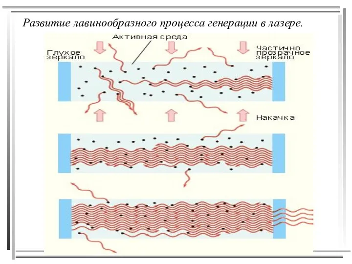 Развитие лавинообразного процесса генерации в лазере.