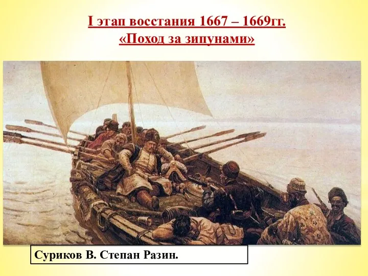 Суриков В. Степан Разин. I этап восстания 1667 – 1669гг. «Поход за зипунами»