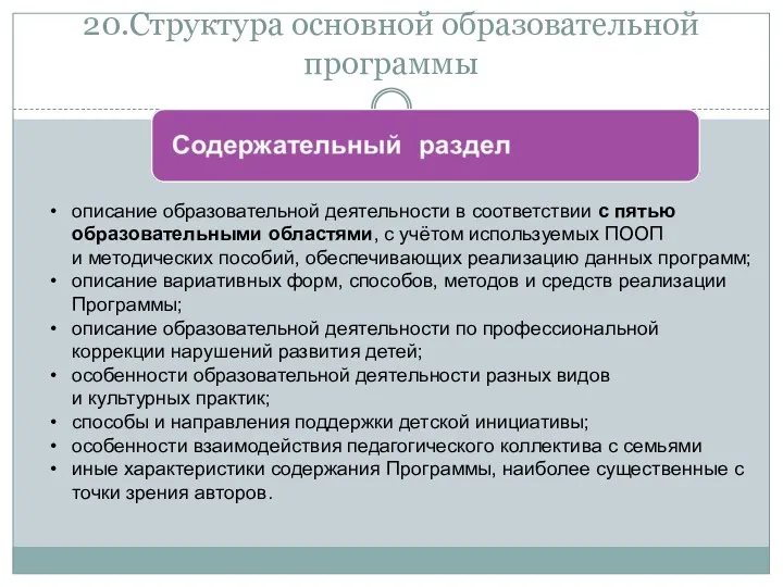 20.Структура основной образовательной программы описание образовательной деятельности в соответствии с