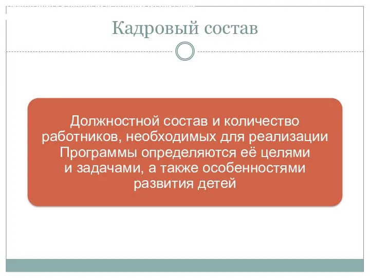 Кадровый состав Требования к кадровым условиям реализации Программы