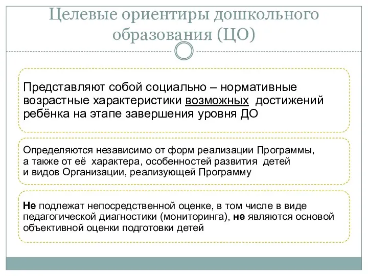 Целевые ориентиры дошкольного образования (ЦО) Представляют собой социально – нормативные