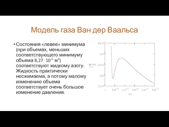 Модель газа Ван дер Ваальса Состояния «левее» минимума (при объемах,