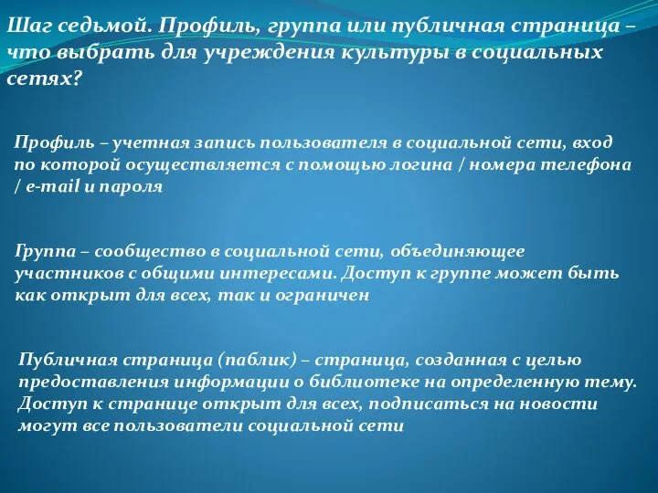 Профиль – учетная запись пользователя в социальной сети, вход по