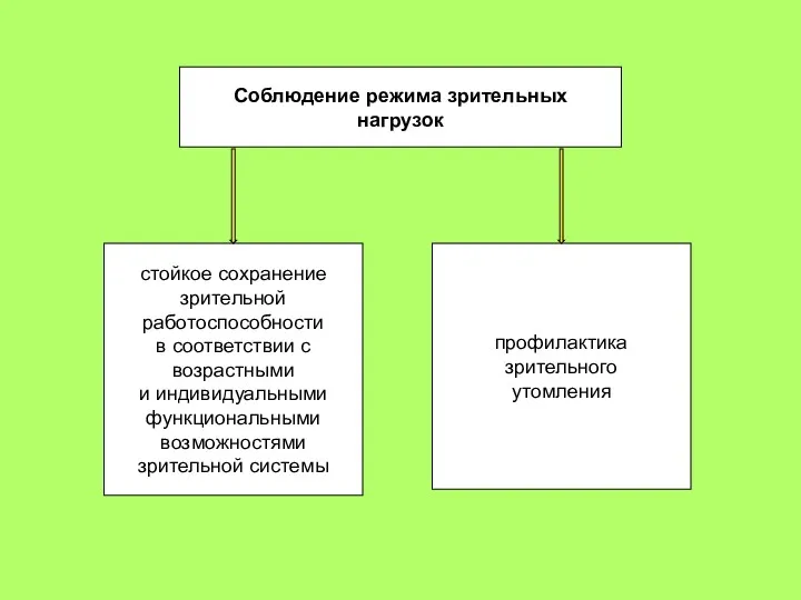 Соблюдение режима зрительных нагрузок стойкое сохранение зрительной работоспособности в соответствии