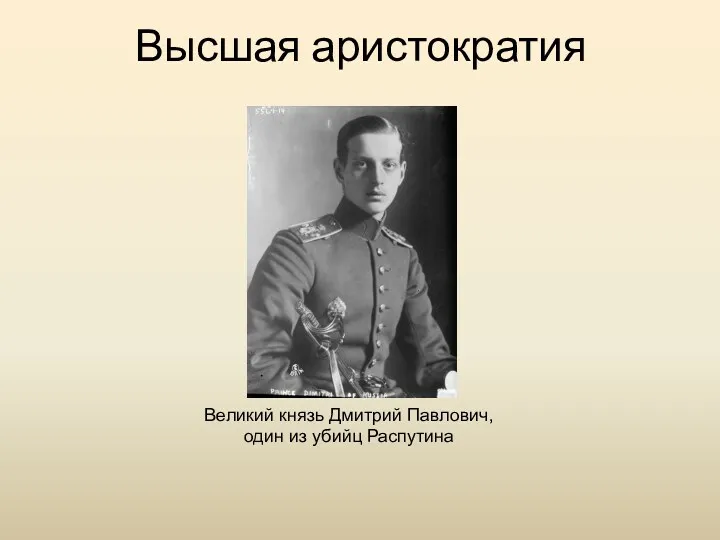 Высшая аристократия Великий князь Дмитрий Павлович, один из убийц Распутина